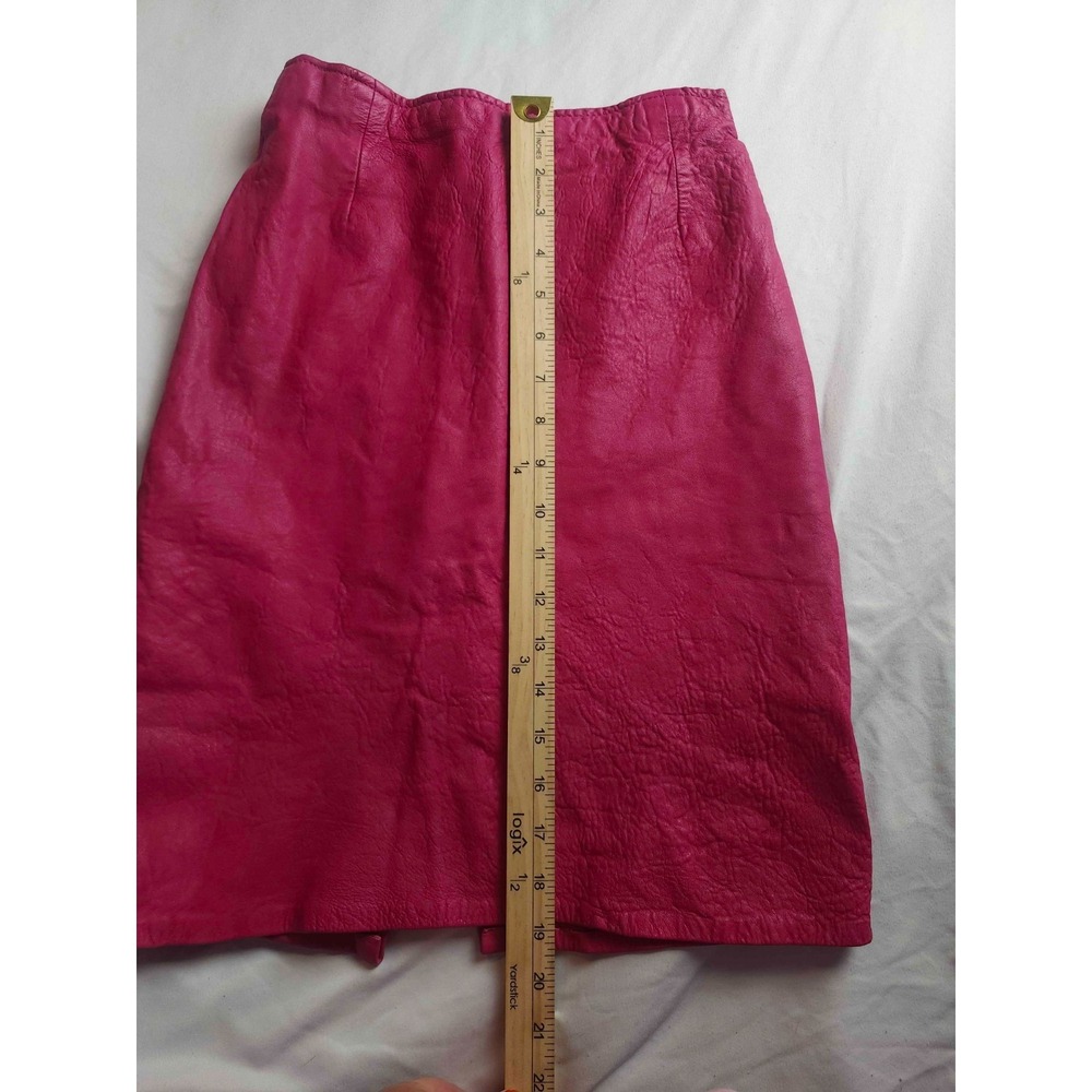 Vintage Hugo Buscati Pink Genuine Leather Skirt Womens Size 6 A-Line Knee Length - Picture 2 of 6